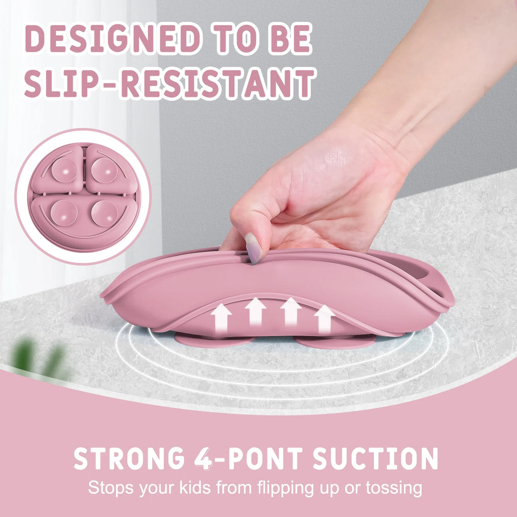 Silicone Baby Tableware Set with Wooden Utensils