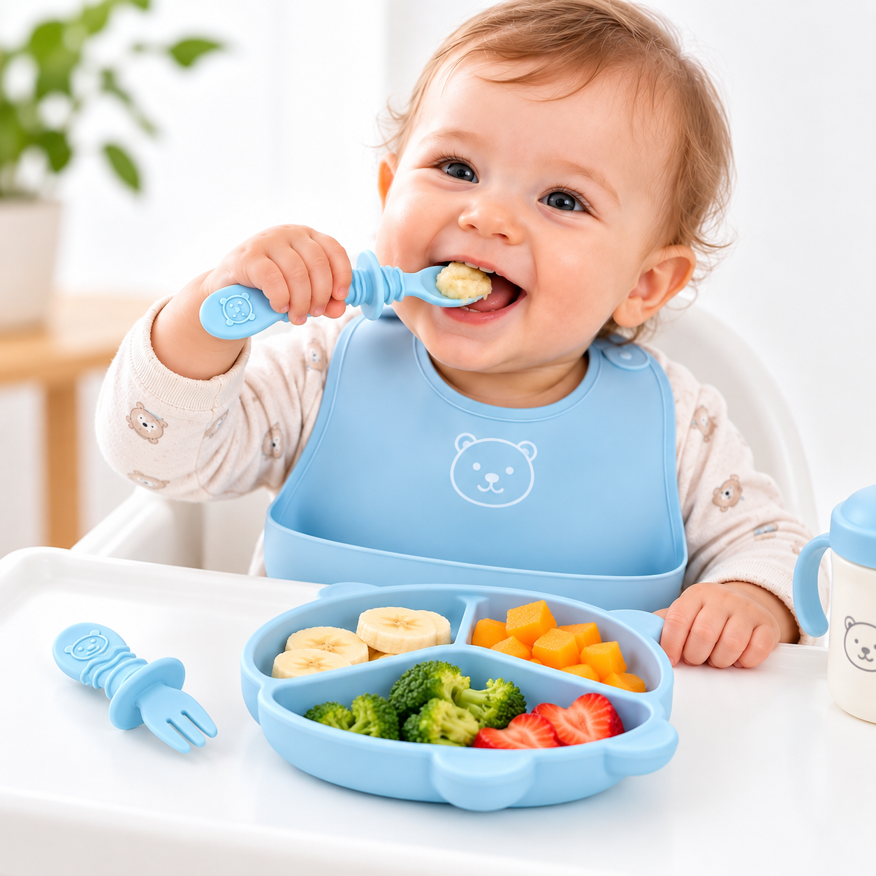 5-Piece Self-Feeding Silicone Spoon Set with Choking Guard – Baby Weaning