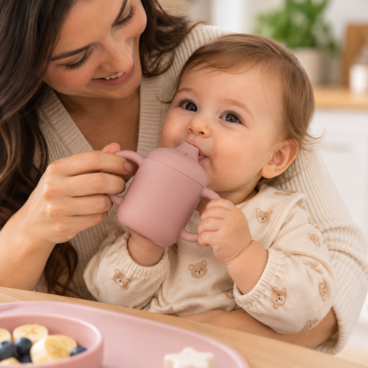Silicone Baby Sippy Cup with Double Lids – Portable & BPA-Free