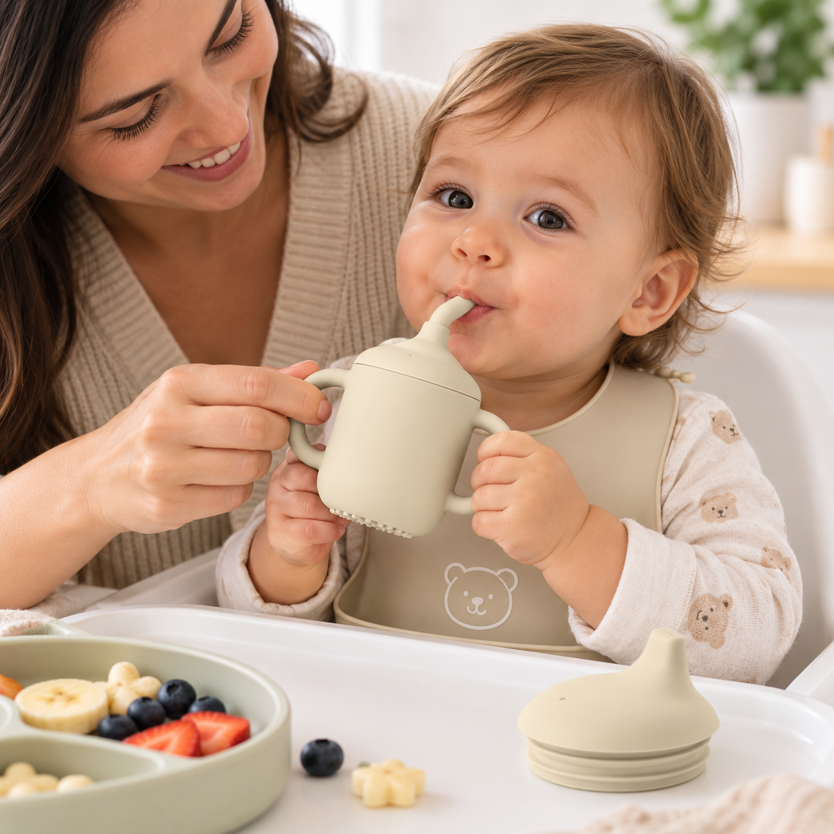 Silicone Baby Sippy Cup with Double Lids – Portable & BPA-Free