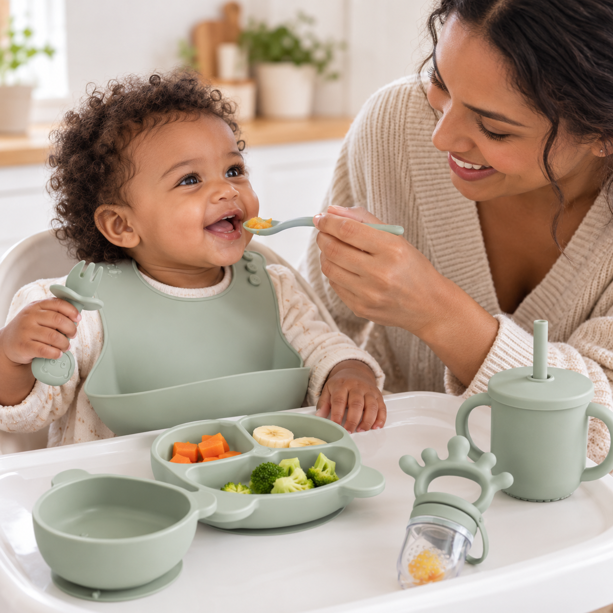 9-Piece Silicone Starter Feeding Set – Complete Baby-Led Weaning Kit