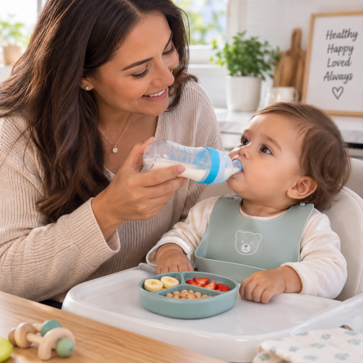 Silicone Squeeze Feeding Bottle with Training Spoon