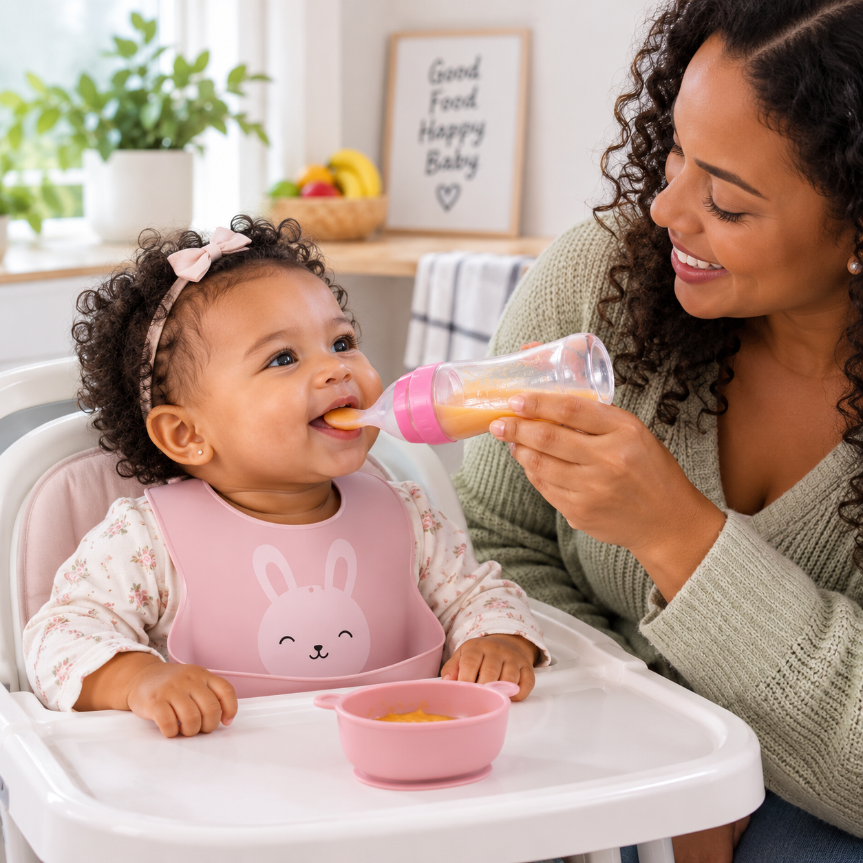 Silicone Squeeze Feeding Bottle with Training Spoon