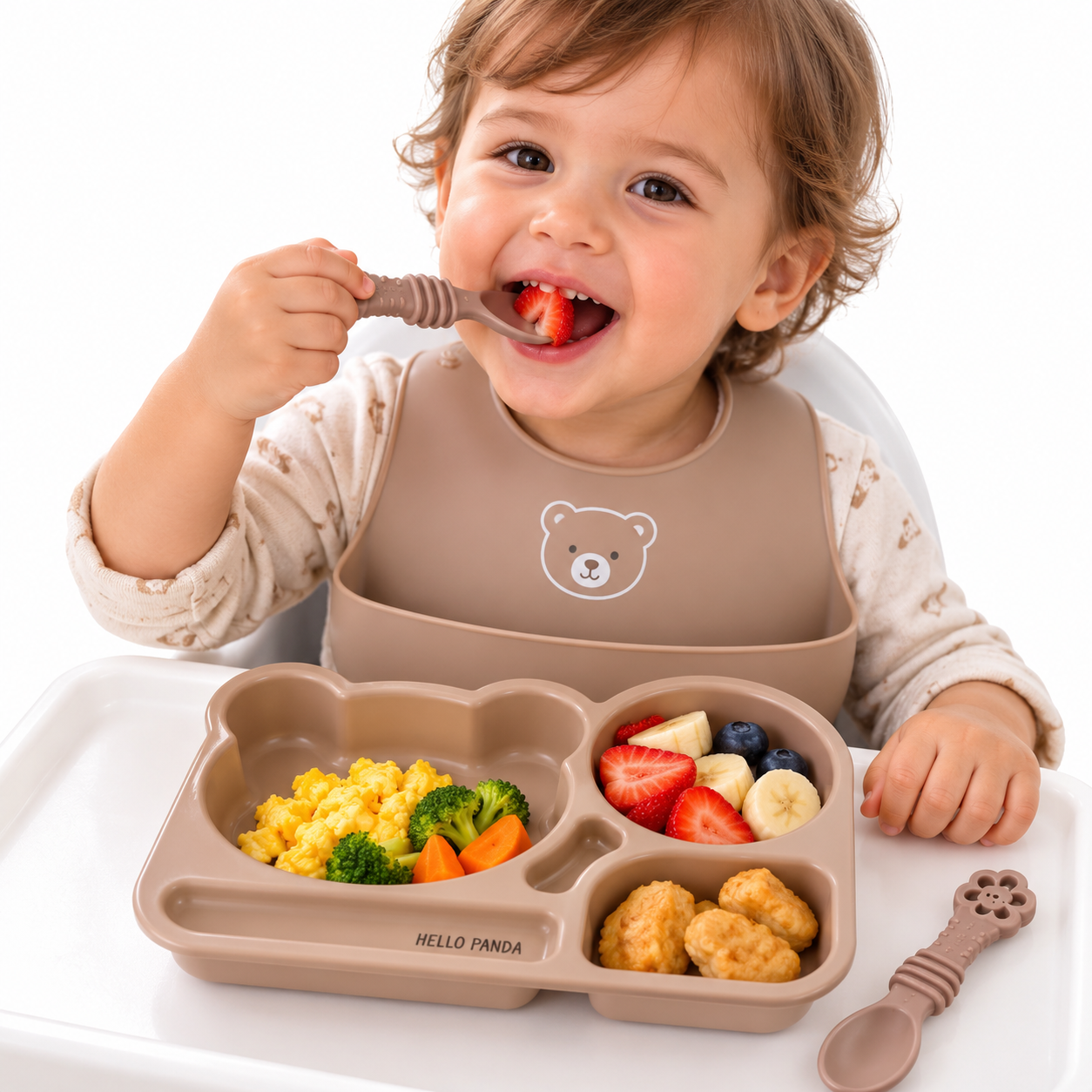 Bear Divided Suction Plate – Stay-Put Silicone Plate for Baby-Led Weaning