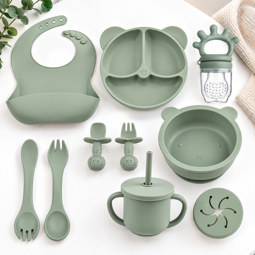 9-Piece Silicone Starter Feeding Set – Complete Baby-Led Weaning Kit