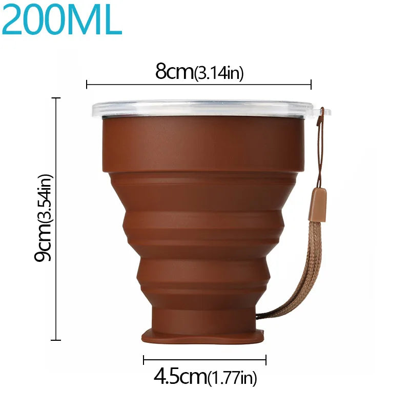 Portable Folding Silicone Cup with Lid – 200ml, BPA-Free Travel Cup