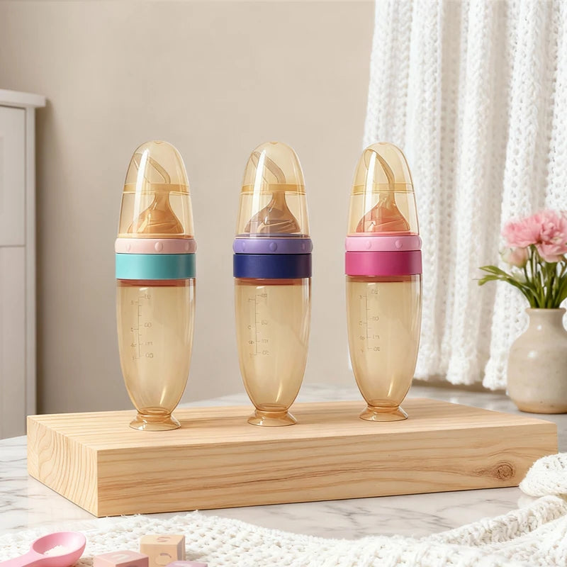 GABYSTEE™ Anti-Drop Squeeze Feeding Spoon with Suction Cup – Baby Puree Feeder