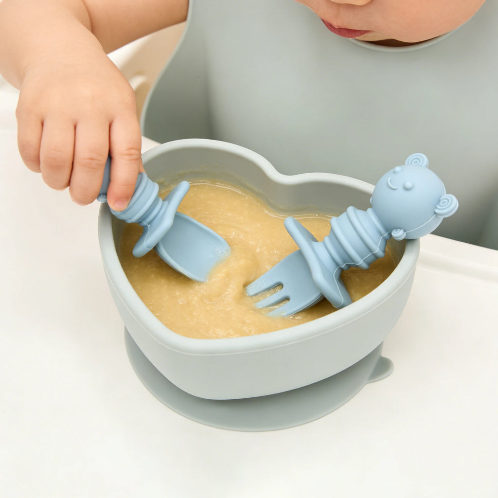 GABYSTEE™ 4-Piece Silicone Baby Spoon & Fork Set – Long & Short Handles for Self-Feeding
