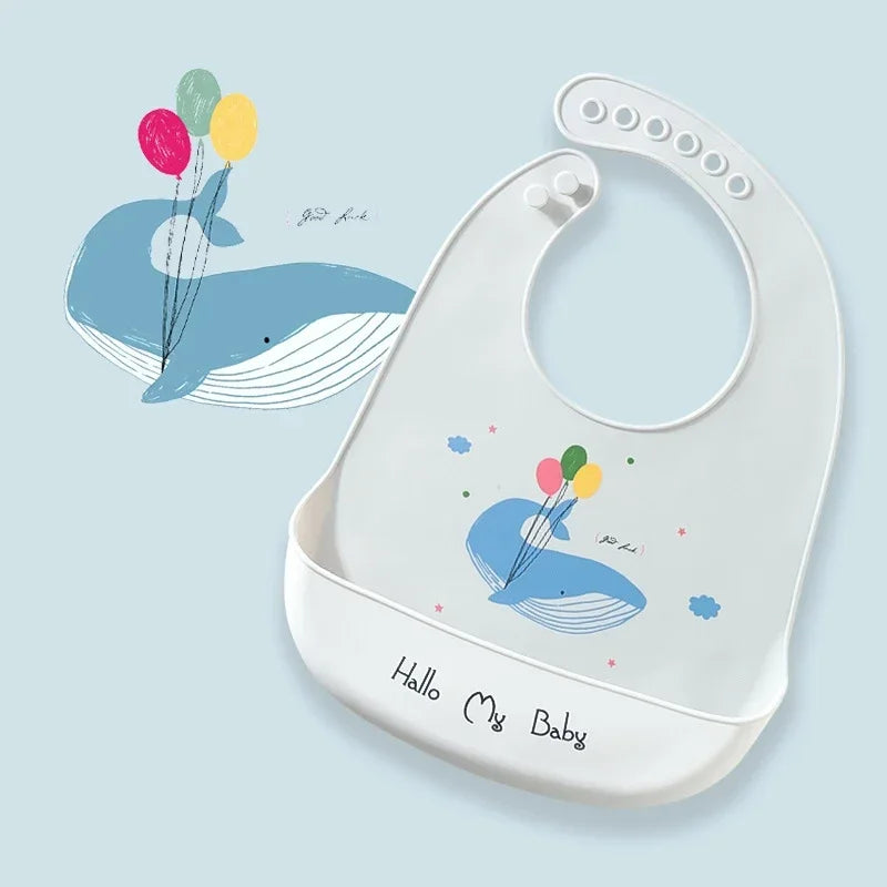 GABYSTEE™ Silicone Baby Bib – Cartoon Animal Prints, Adjustable & Waterproof