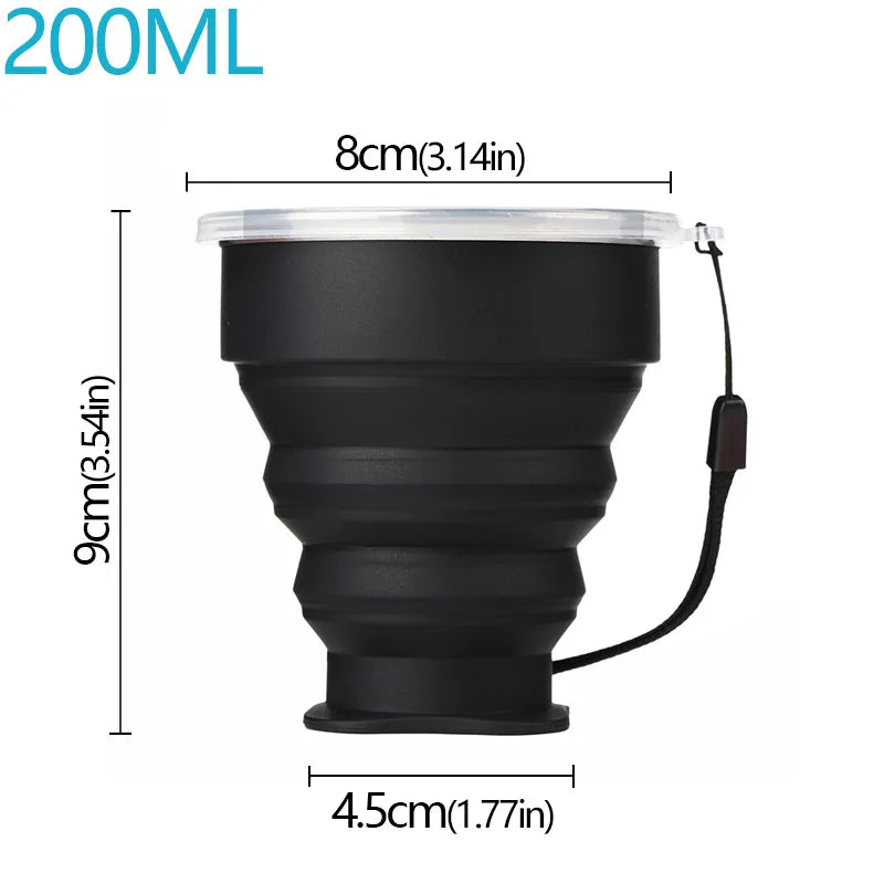 Portable Folding Silicone Cup with Lid – 200ml, BPA-Free Travel Cup