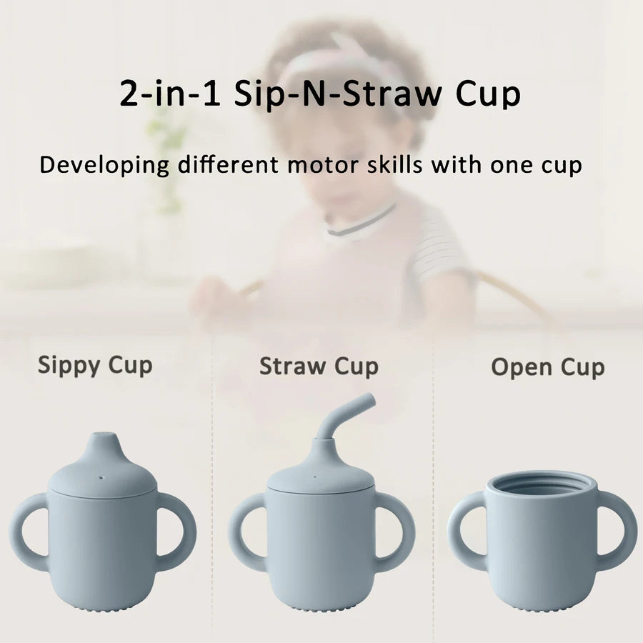 GABYSTEE™ Silicone Baby Sippy Cup with Double Lids – Portable & BPA-Free