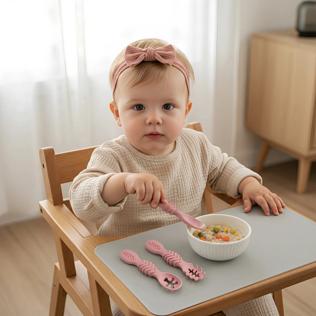 GABYSTEE™ 4-Piece Silicone Baby Spoon & Fork Set – Soft, Microwave & Dishwasher Safe