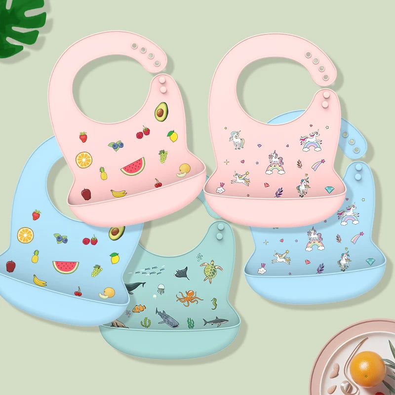 GABYSTEE™ Silicone Baby Bib – Waterproof Cartoon Designs, BPA-Free & Adjustable