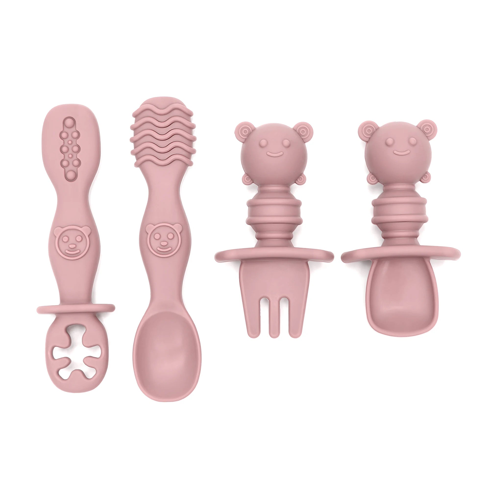 GABYSTEE™ 4-Piece Silicone Baby Spoon & Fork Set – Long & Short Handles for Self-Feeding