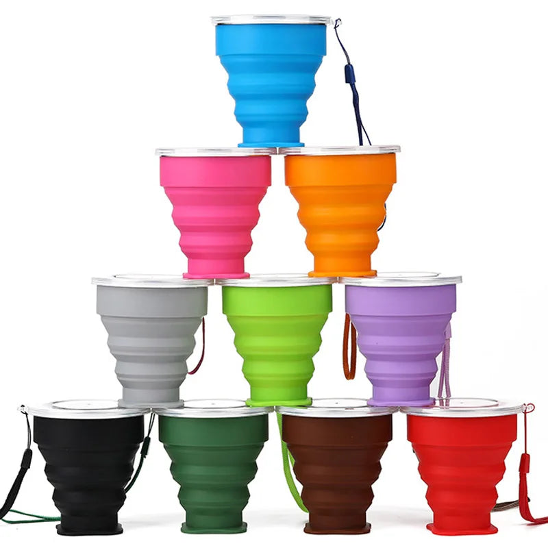 GABYSTEE™ Portable Folding Silicone Cup with Lid – 200ml, BPA-Free Travel Cup