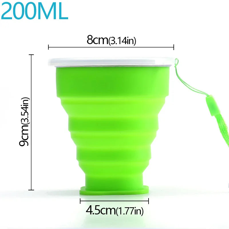 Portable Folding Silicone Cup with Lid – 200ml, BPA-Free Travel Cup