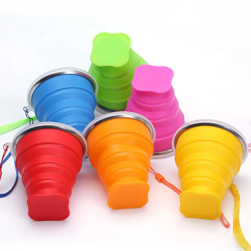 GABYSTEE™ Portable Folding Silicone Cup with Lid – 200ml, BPA-Free Travel Cup