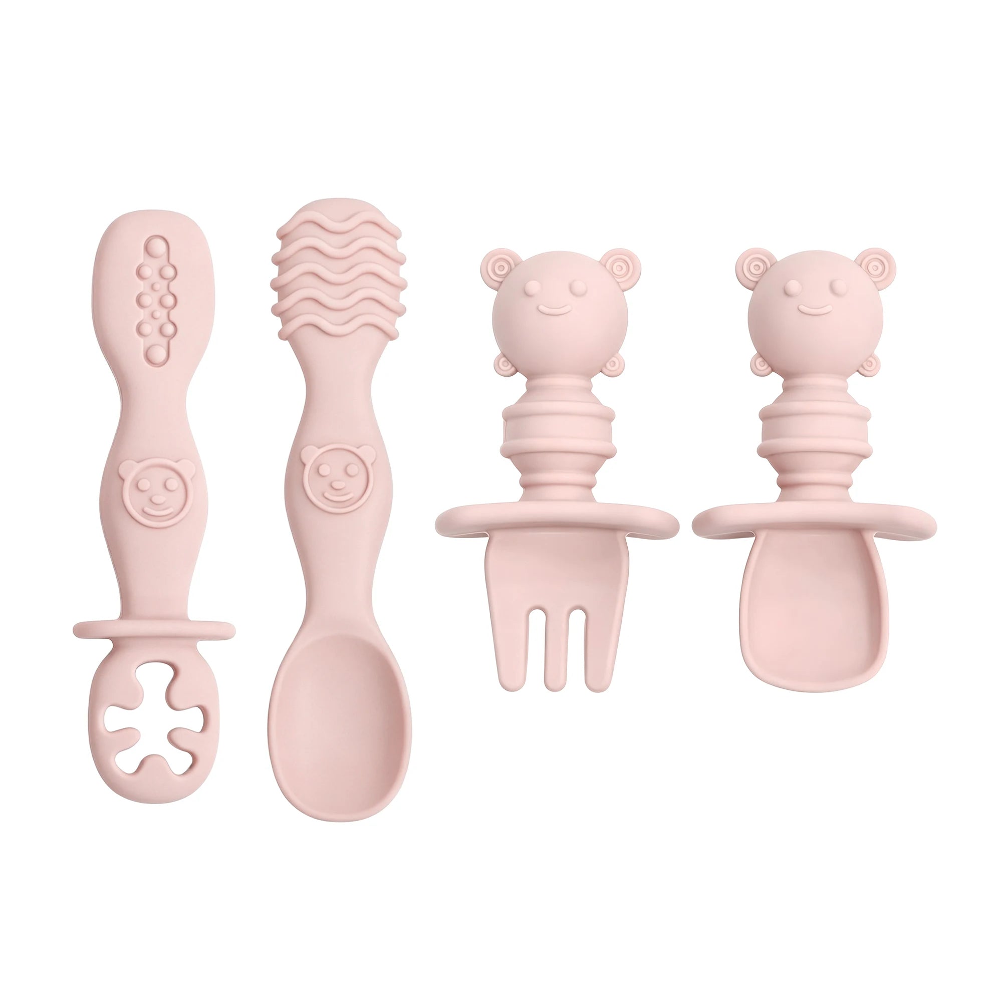 GABYSTEE™ 4-Piece Silicone Baby Spoon & Fork Set – Long & Short Handles for Self-Feeding