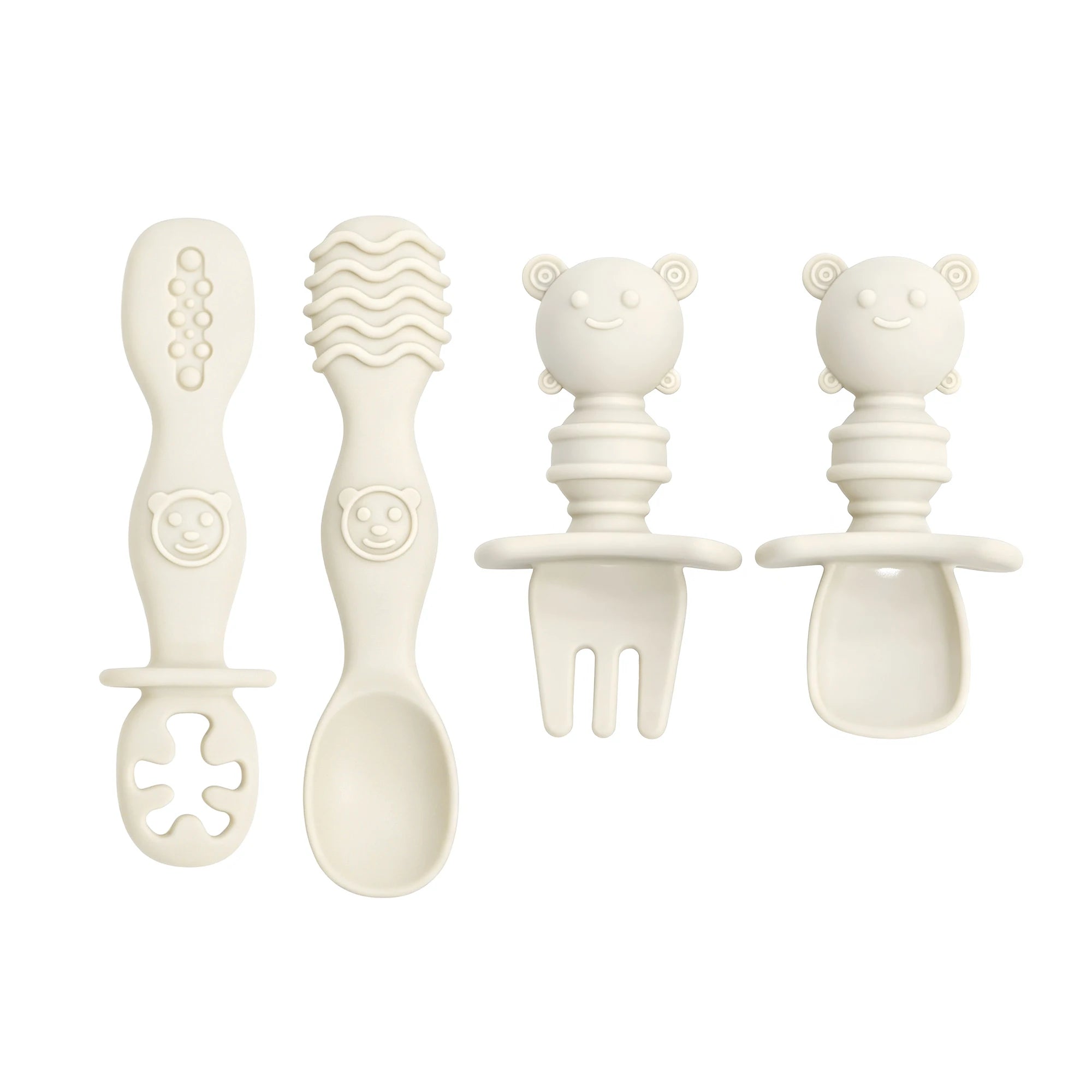 GABYSTEE™ 4-Piece Silicone Baby Spoon & Fork Set – Long & Short Handles for Self-Feeding