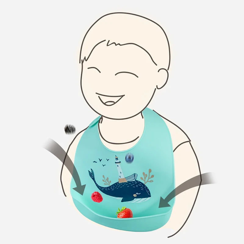 GABYSTEE™ Silicone Baby Bib – Waterproof Cartoon Designs, BPA-Free & Adjustable
