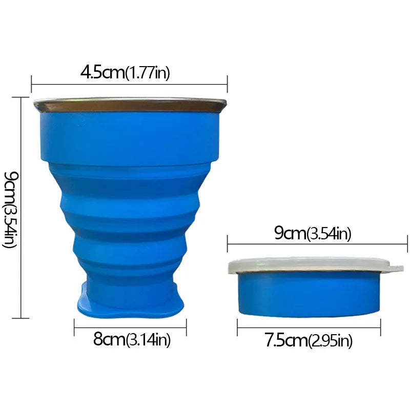 GABYSTEE™ Portable Folding Silicone Cup with Lid – 200ml, BPA-Free Travel Cup