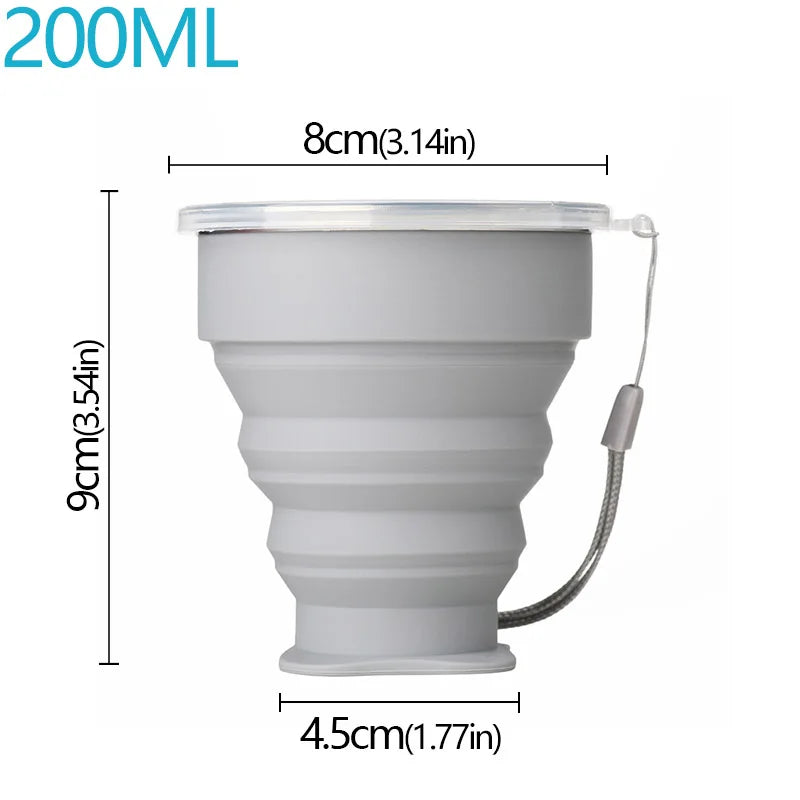Portable Folding Silicone Cup with Lid – 200ml, BPA-Free Travel Cup