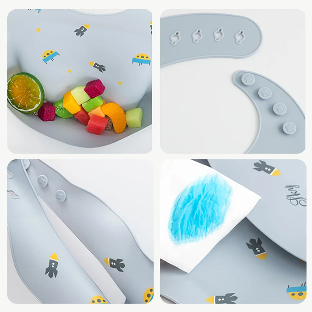 GABYSTEE™ Soft Silicone Baby Bib – Novelty Cartoon Prints, Waterproof & Adjustable