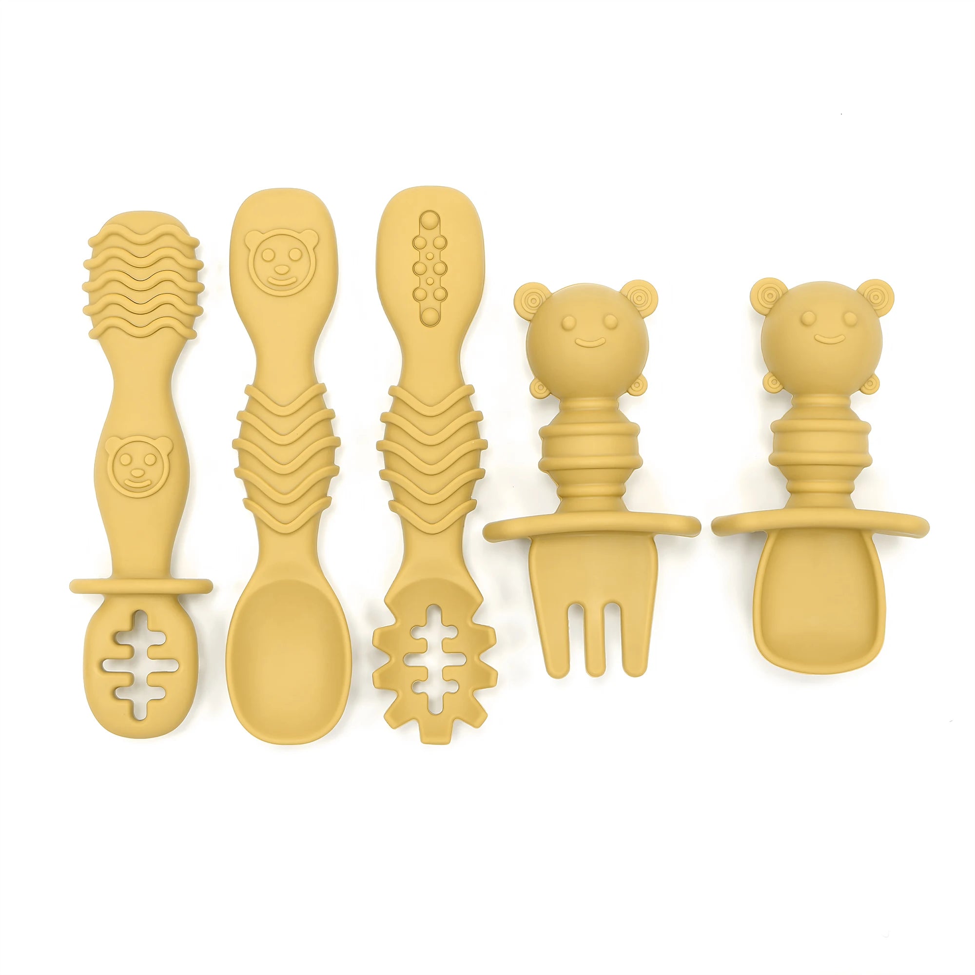 GABYSTEE™ 5-Piece Self-Feeding Silicone Spoon Set with Choking Guard – Baby Weaning