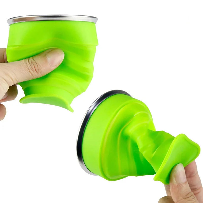 GABYSTEE™ Portable Folding Silicone Cup with Lid – 200ml, BPA-Free Travel Cup