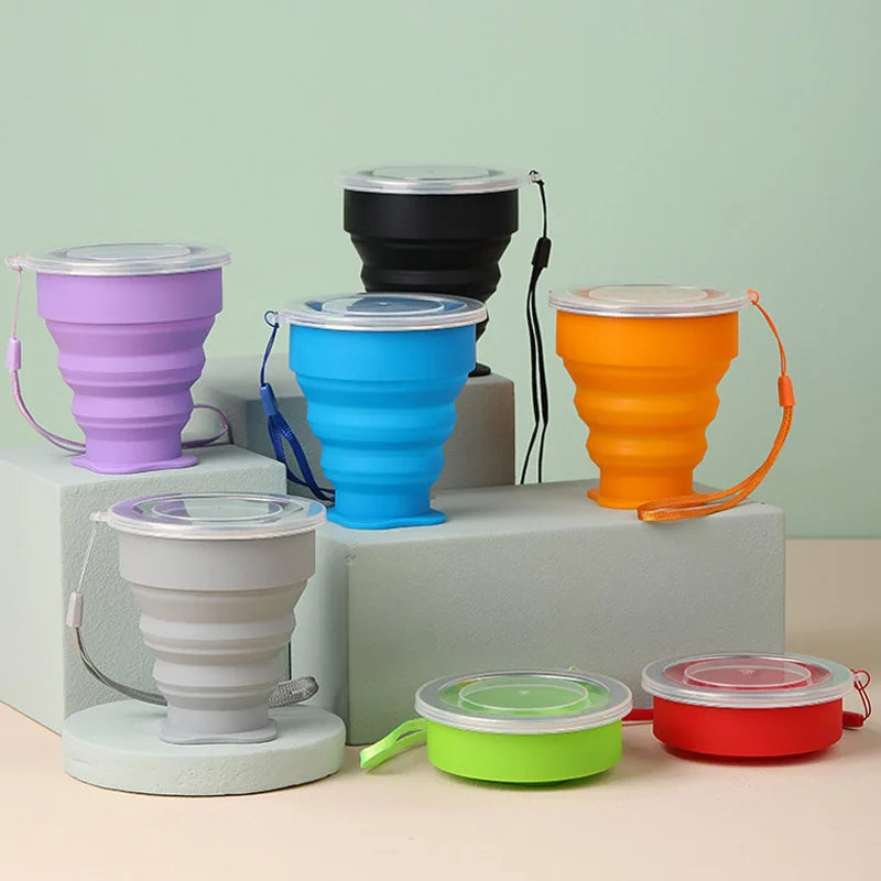 GABYSTEE™ Portable Folding Silicone Cup with Lid – 200ml, BPA-Free Travel Cup