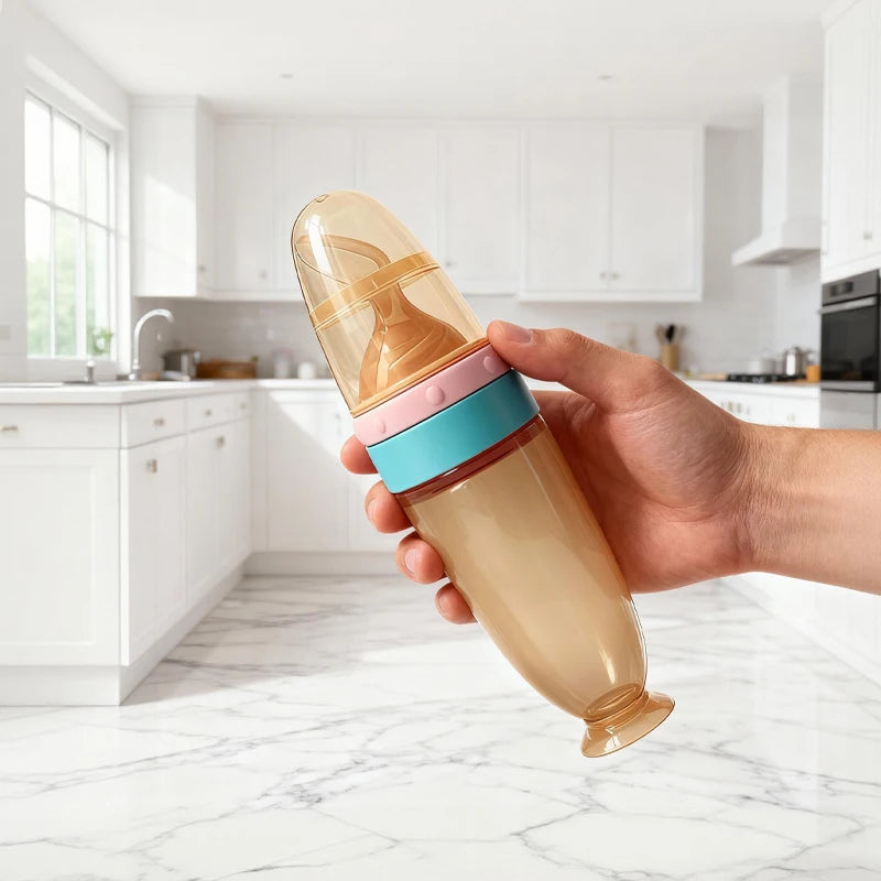 GABYSTEE™ Anti-Drop Squeeze Feeding Spoon with Suction Cup – Baby Puree Feeder