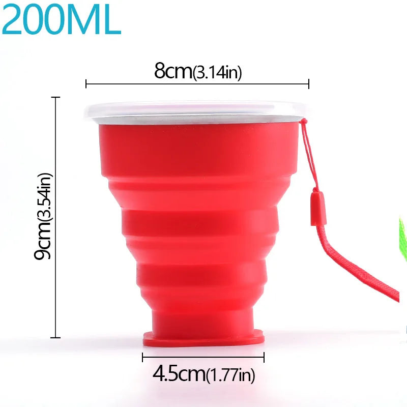 Portable Folding Silicone Cup with Lid – 200ml, BPA-Free Travel Cup