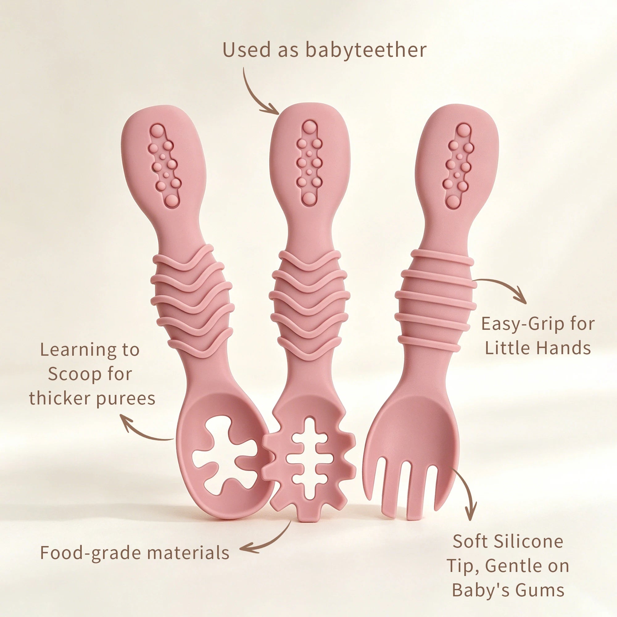 GABYSTEE™ 4-Piece Silicone Baby Spoon & Fork Set – Soft, Microwave & Dishwasher Safe