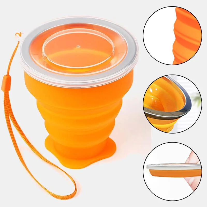 GABYSTEE™ Portable Folding Silicone Cup with Lid – 200ml, BPA-Free Travel Cup