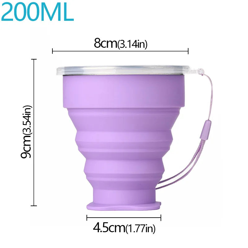 Portable Folding Silicone Cup with Lid – 200ml, BPA-Free Travel Cup