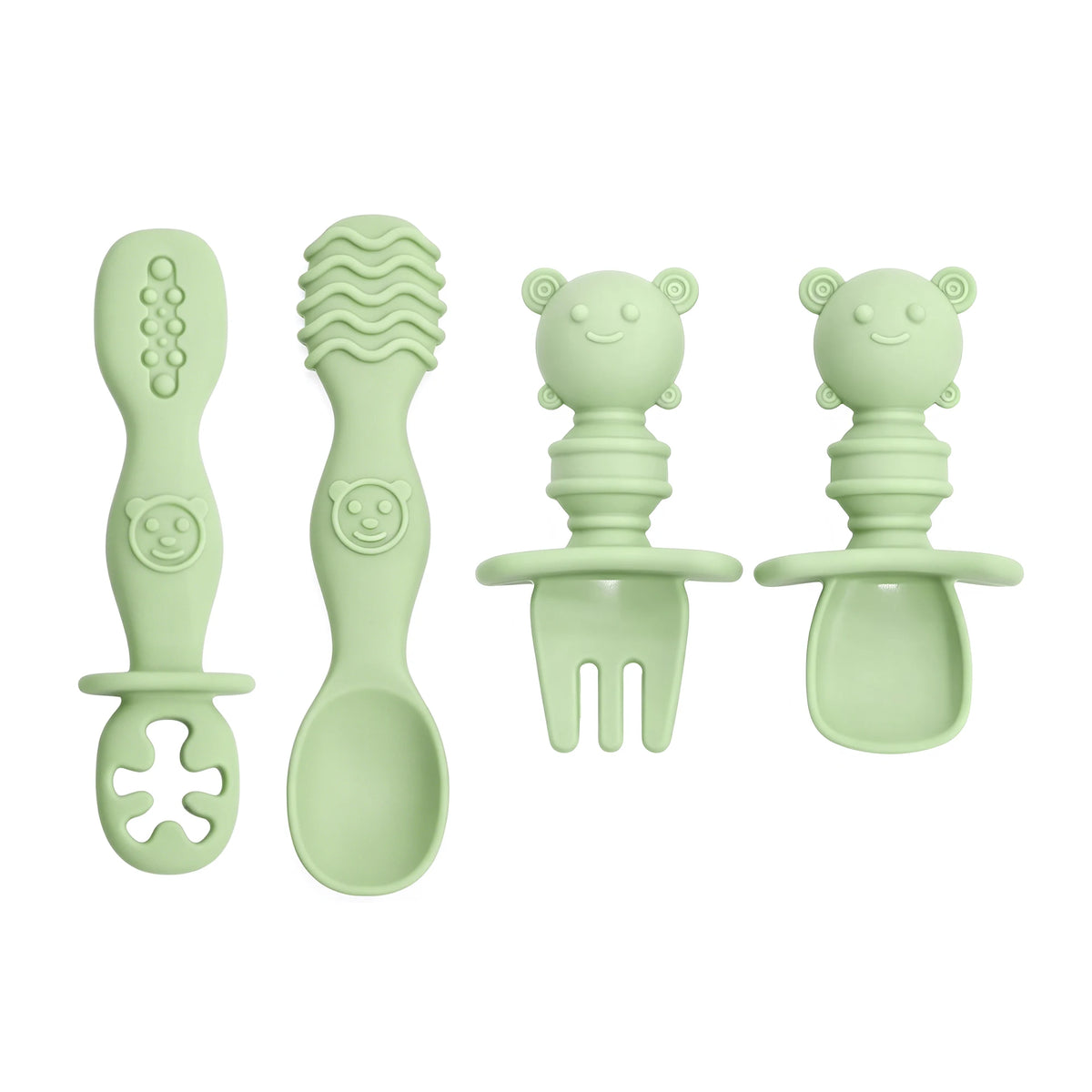 GABYSTEE™ 4-Piece Silicone Baby Spoon & Fork Set – Long & Short Handles for Self-Feeding
