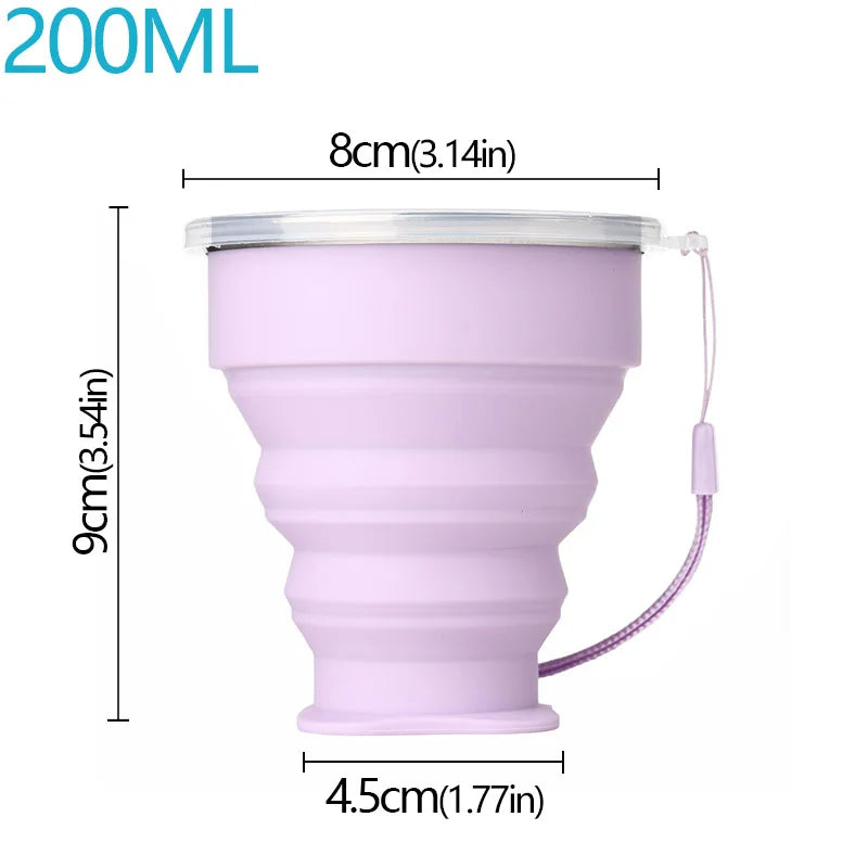 Portable Folding Silicone Cup with Lid – 200ml, BPA-Free Travel Cup
