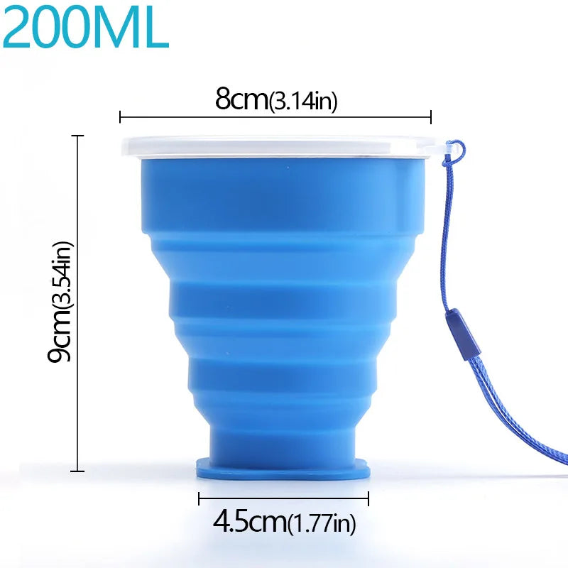 Portable Folding Silicone Cup with Lid – 200ml, BPA-Free Travel Cup
