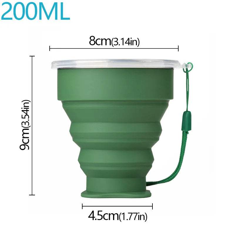 Portable Folding Silicone Cup with Lid – 200ml, BPA-Free Travel Cup