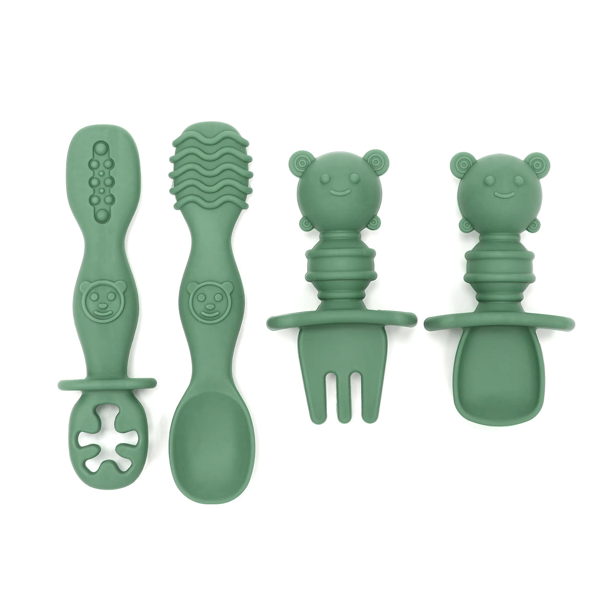 GABYSTEE™ 4-Piece Silicone Baby Spoon & Fork Set – Long & Short Handles for Self-Feeding