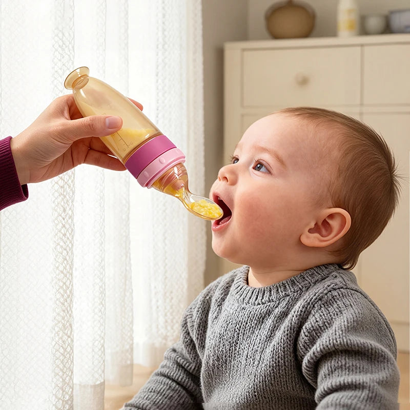 GABYSTEE™ Anti-Drop Squeeze Feeding Spoon with Suction Cup – Baby Puree Feeder