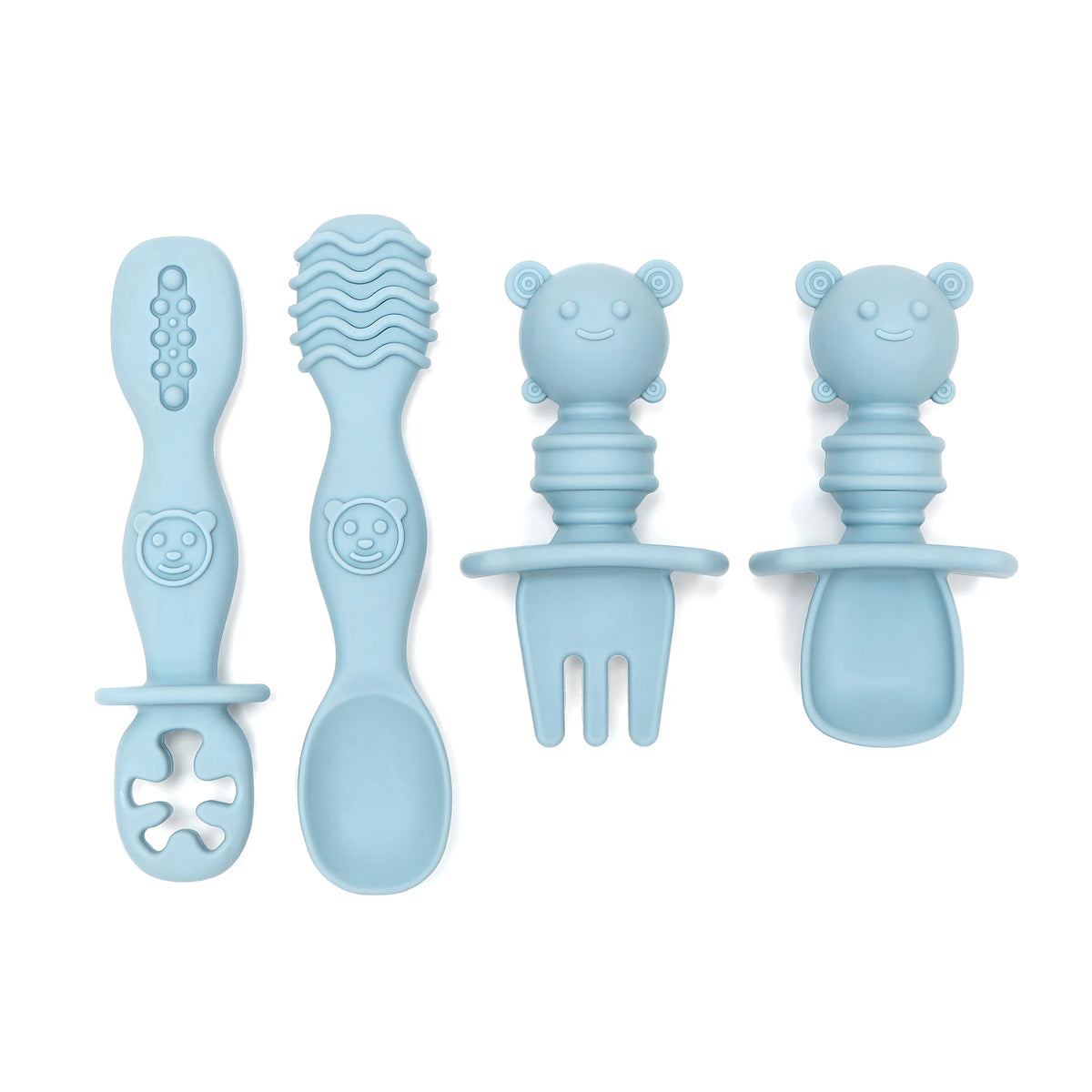 GABYSTEE™ 4-Piece Silicone Baby Spoon & Fork Set – Long & Short Handles for Self-Feeding
