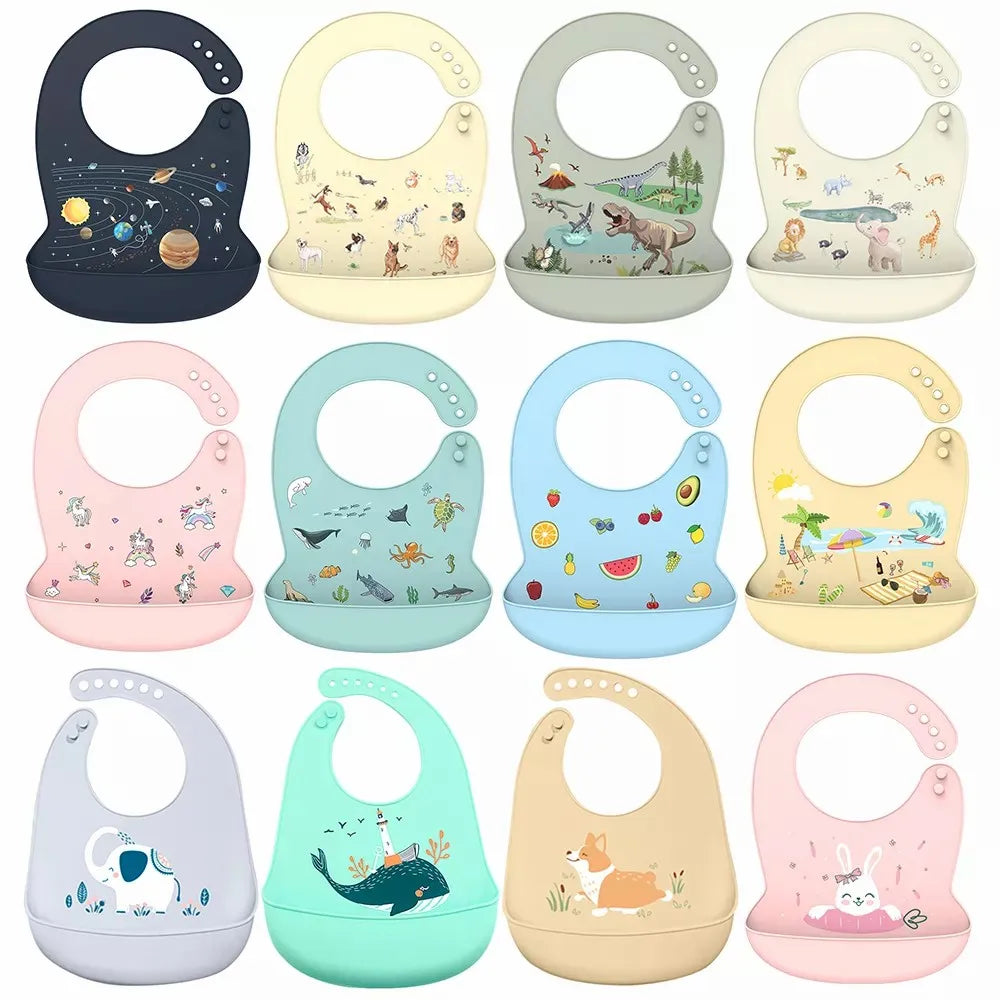 GABYSTEE™ Silicone Baby Bib – Waterproof Cartoon Designs, BPA-Free & Adjustable