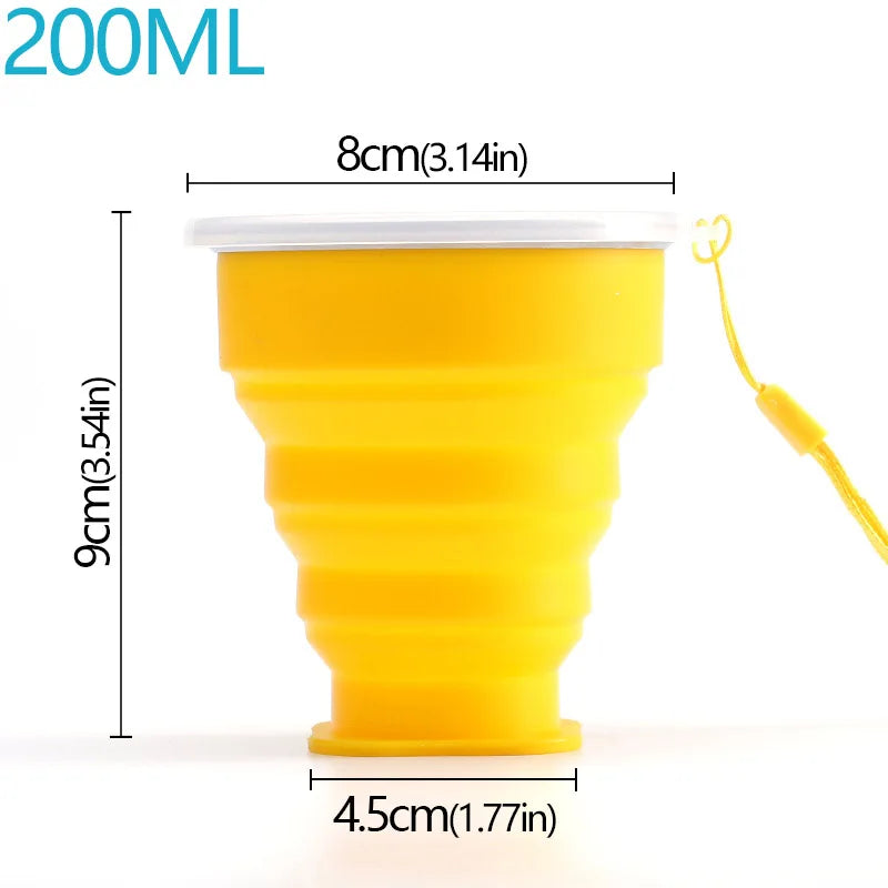 Portable Folding Silicone Cup with Lid – 200ml, BPA-Free Travel Cup