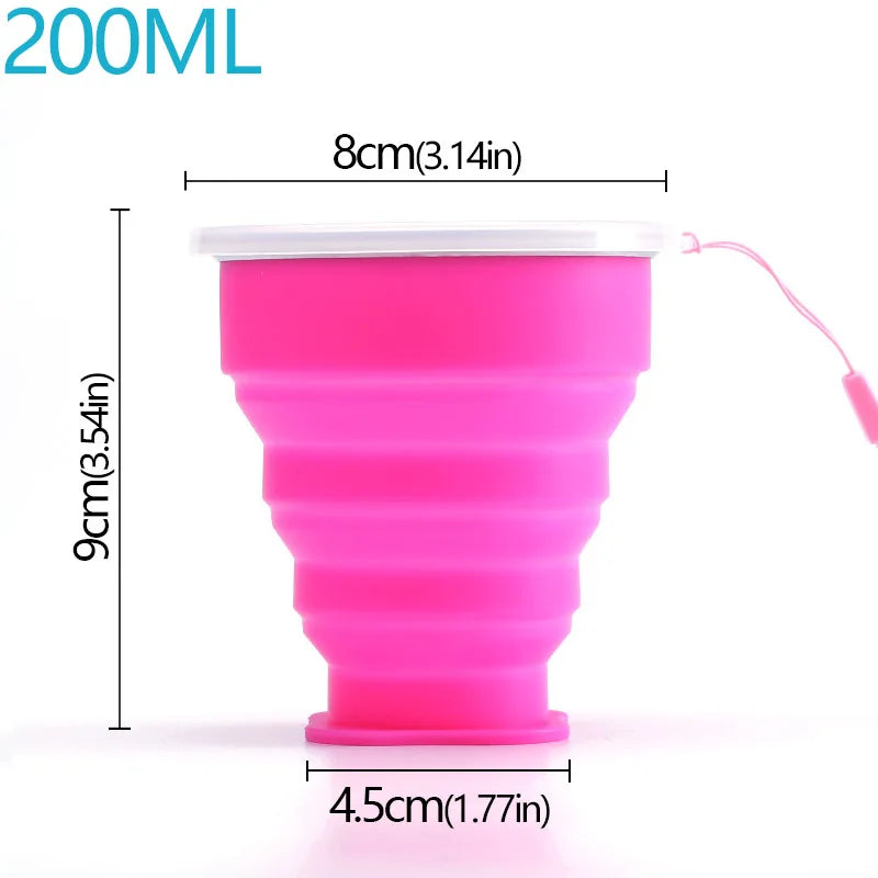 Portable Folding Silicone Cup with Lid – 200ml, BPA-Free Travel Cup