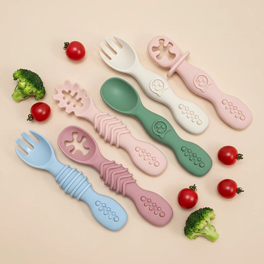 GABYSTEE™ 4-Piece Silicone Baby Spoon & Fork Set – Soft, Microwave & Dishwasher Safe